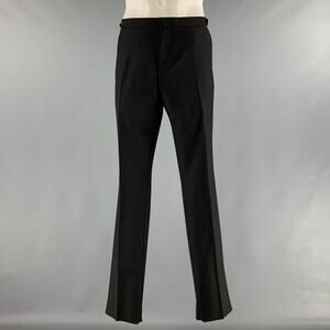 BURBERRY LONDON Size 34 Black Solid Cupro Cotton Tuxedo Dress Pants